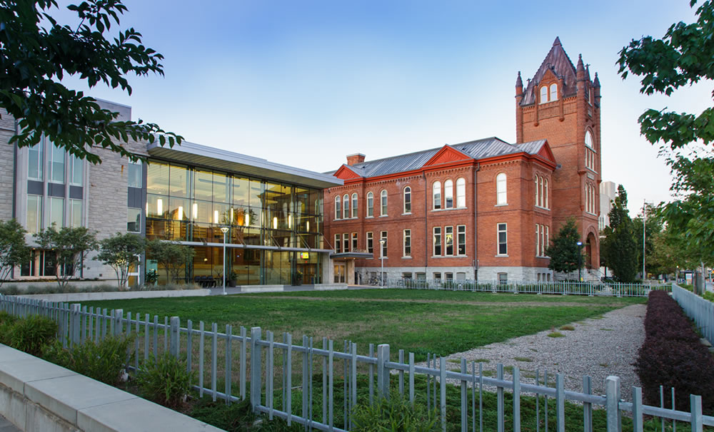 The west side of Goodes Hall in the spring