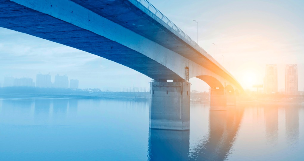 A close-up of a concrete bridge