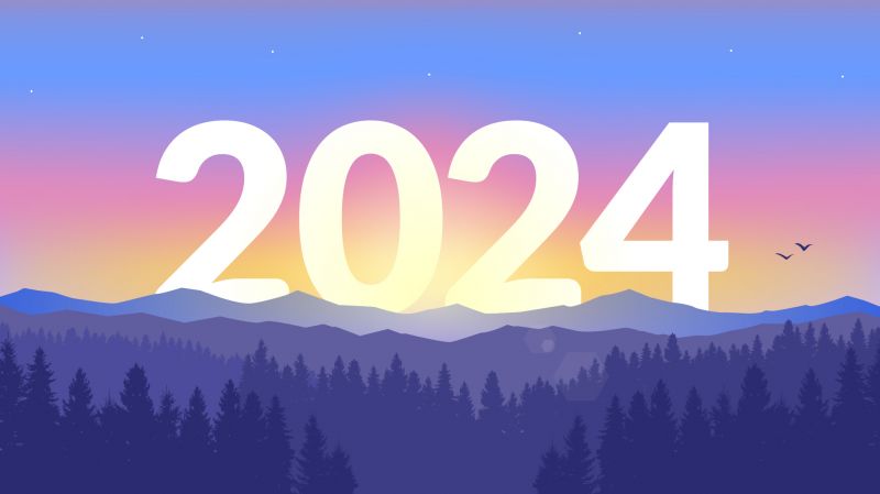 2024 text on sunset background