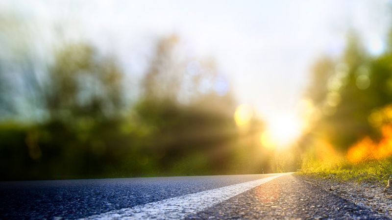 The view of the road and sunset 