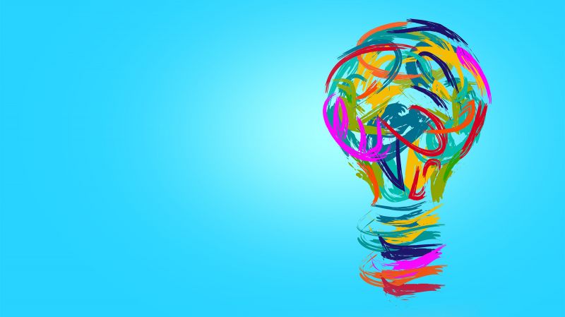 lightbulb rendered with colourful brushstrokes