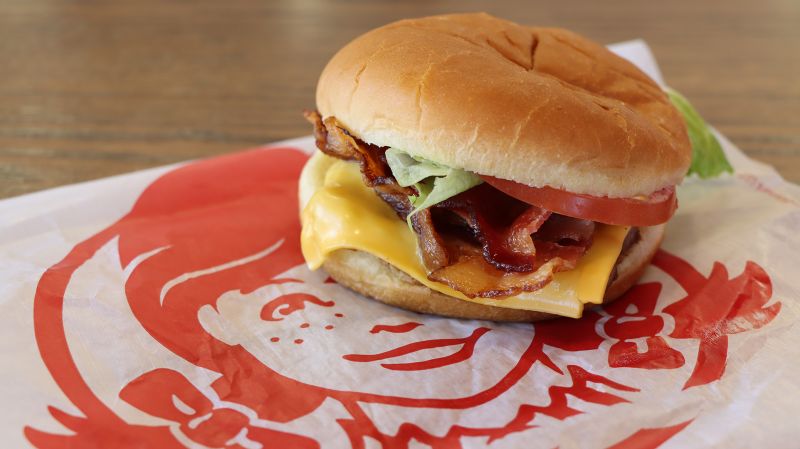 Cheeseburger on a Wendy's branded wrapper.