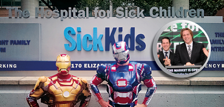 Iron Man (Jeff Gallant) and War Machine(Kyle MacDonald) pay a Halloween visit todistribute treats at SickKids. Inset, Jeff, atleft, and Kyle, open the TSX in April.