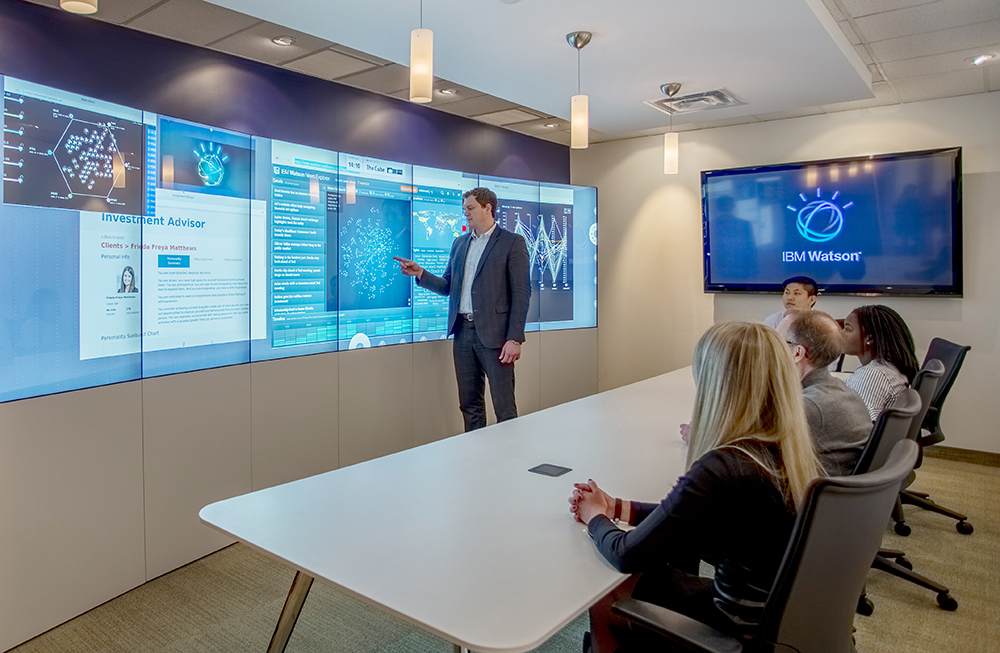 Smith staff interact with IBM Watson in the new IBM Canada | Smith Cognitive Computing Centre at Smith’s downtown Toronto campus.