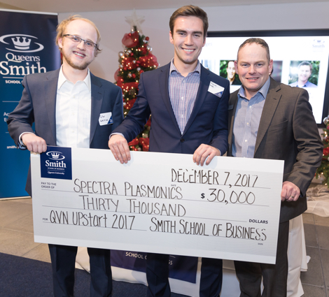 Left to right: Tyler Whitney and Malcolm Eade of Spectra Plasmonics with JP Shearer, Associate Director of the Centre for Business Venturing.